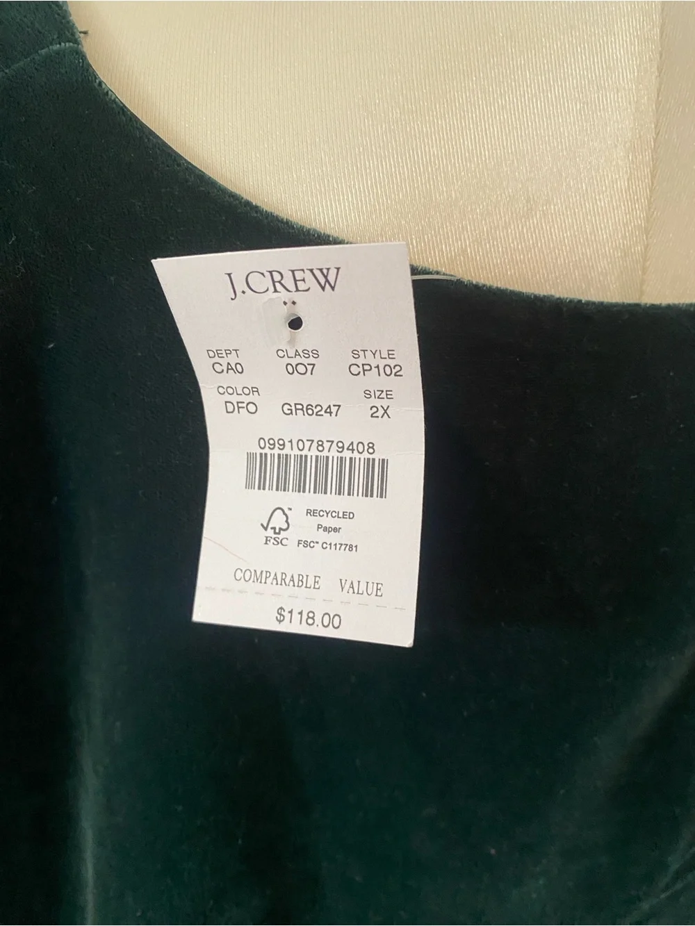 J crew NWT size 2X Dark Green velvet puff sheer sleeves Women's Blouse